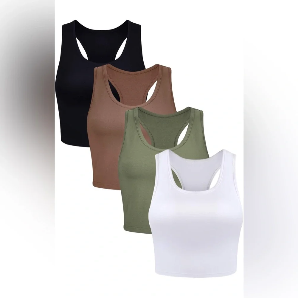 4 Pieces Basic Crop Tank Tops Sleeveless Racerback Crop Sport Top for Women - Picture 1 of 7
